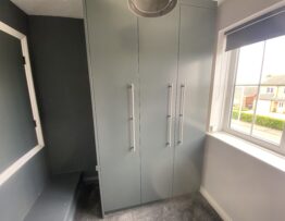 Bespoke fitted wardrobes in Navenby Lincoln finished in Farrow and Ball Down Pipe