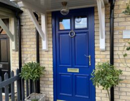 Bespoke hardwood front door in Nocton spray finished in Oxford Blue