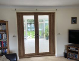 Detail of oak door frame and joinery installation