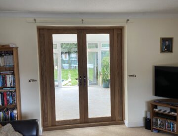 Detail of oak door frame and joinery installation