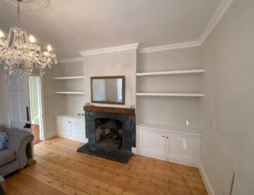 Bespoke alcove storage with shaker doors and soft close hinges