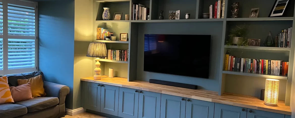media wall installation in progress showing bespoke fitted cabinetry in Lincoln