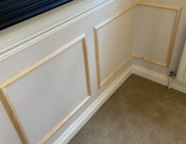Corner detail of bespoke wall panelling installation in Lincoln home.