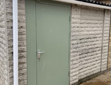 Bespoke external door with hardwood frame fitted to an outbuilding in North Hykeham.