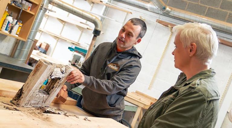 Radial Joinery discussing timber window restoration in the Lincoln workshop