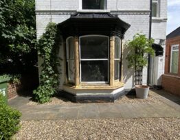 Front bay sash windows during timber repair and restoration work in Lincoln.